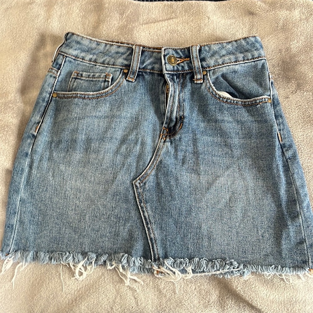PacSun Mini Denim Frayed Hem Mini Skirt